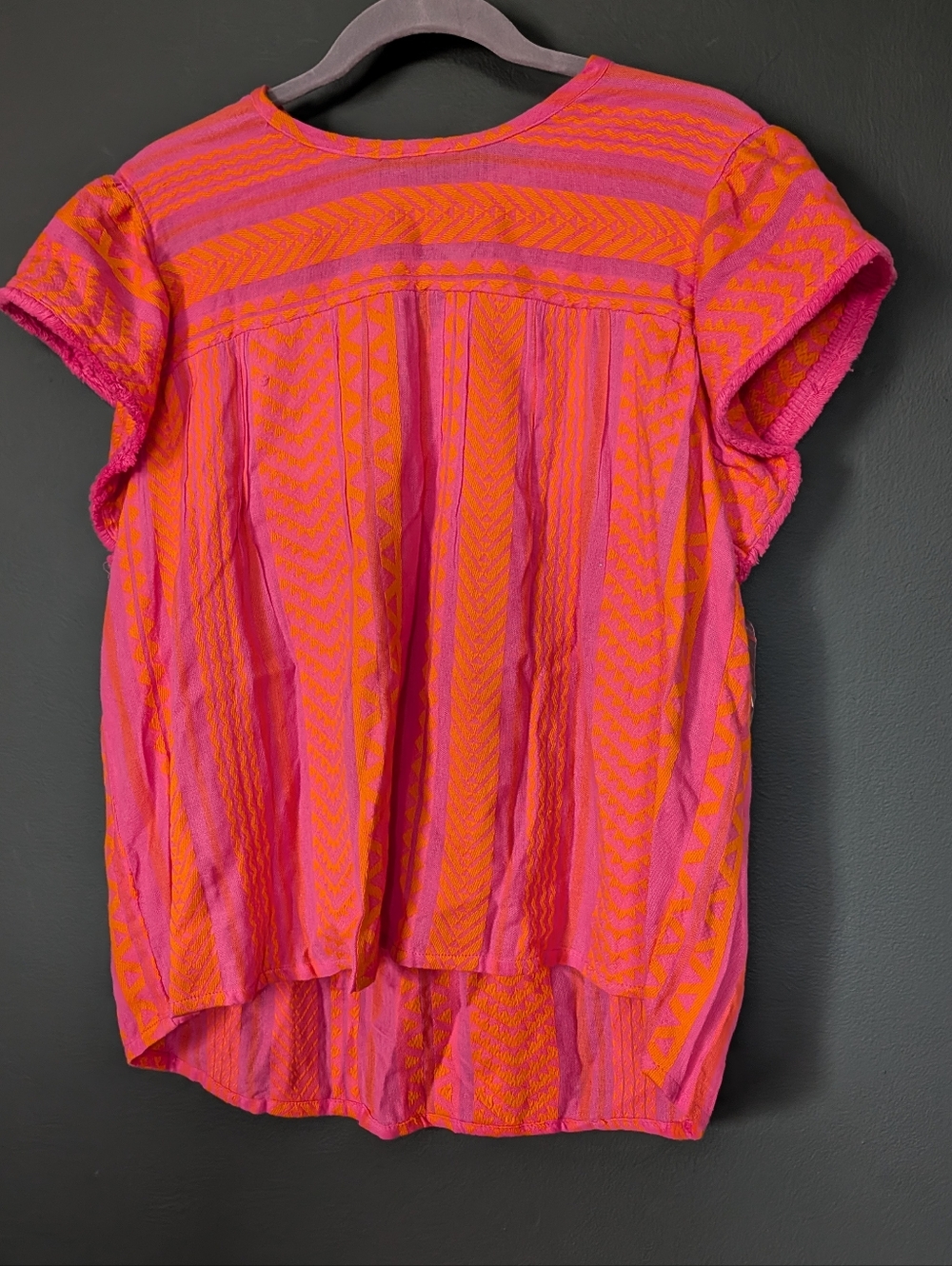 Grace + Karma Bright Pink & Orange Short Sleeve Patterned Blouse NWT